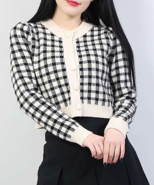 WC(ダブル シー)の「WC/ギンガムチェックカーディガン(カーディガン/ボレロ・レディース・ブルー/ピンク/イエロー/ブラック・FREE)」の2枚目の写真