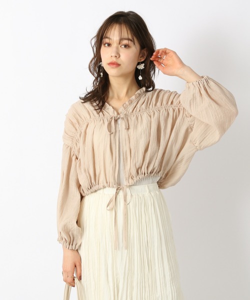 Heather（ヘザー）の「シャーリングギャザーシャツ_937802（シャツ/ブラウス・レディース・ベージュ/グリーン/アイボリー・FREE）」の4枚目の写真