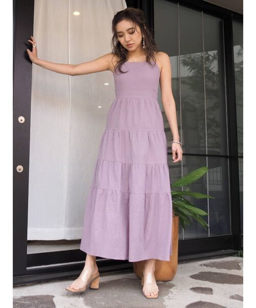 EVRIS（エヴリス）の「ティアードロングワンピース（ワンピース・レディース・パープル/ホワイト/ブラック/ブラウン・FREE）」の12枚目の写真