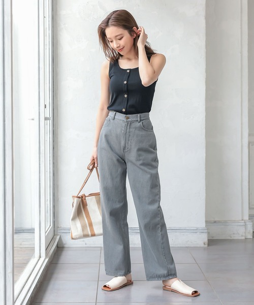 KOBE LETTUCE（コウベレタス）の「前後2wayボタンリブタンクトップ（タンクトップ・レディース・ブラック/ライトグリーン/アイボリー/ラベンダー/グレイッシュベージュ・FREE）」の12枚目の写真