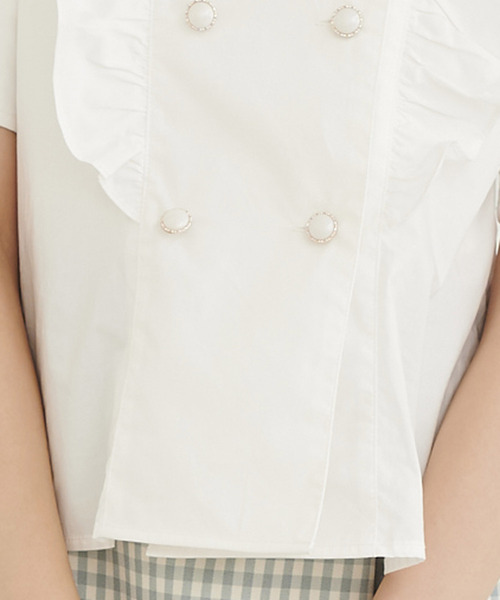 TITTY&CO.（ティティーアンドコー）の「ダブルボタンフリルブラウス（シャツ/ブラウス・レディース・ライトブルー/ベージュ/オフホワイト・FREE）」の12枚目の写真