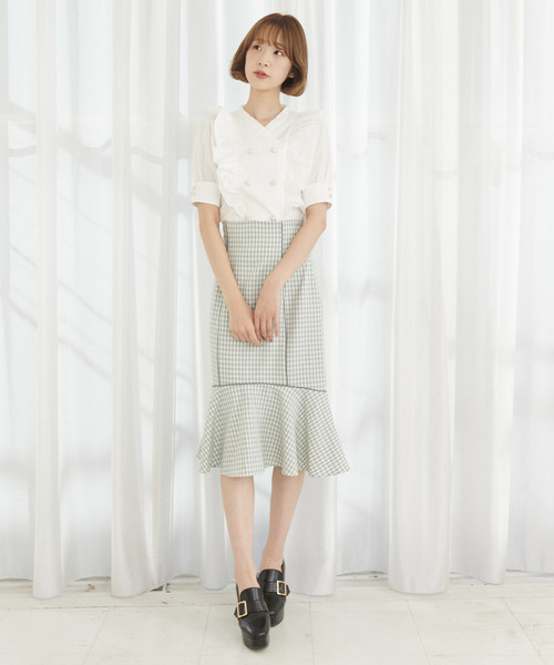 TITTY&CO.（ティティーアンドコー）の「ダブルボタンフリルブラウス（シャツ/ブラウス・レディース・ライトブルー/ベージュ/オフホワイト・FREE）」の13枚目の写真