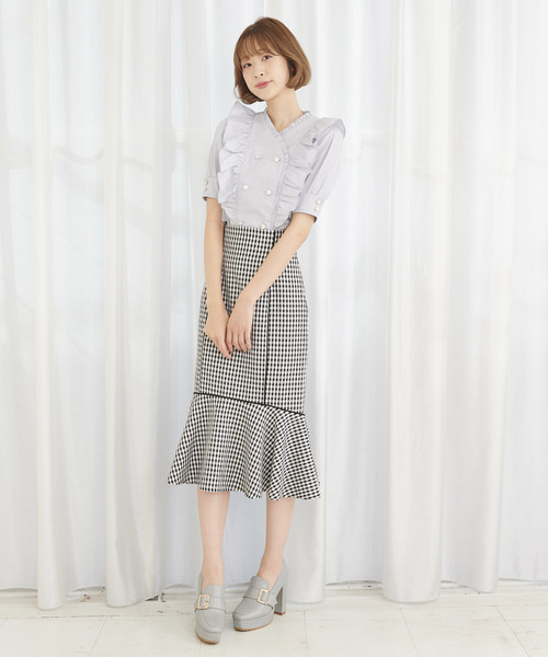 TITTY&CO.（ティティーアンドコー）の「ダブルボタンフリルブラウス（シャツ/ブラウス・レディース・ライトブルー/ベージュ/オフホワイト・FREE）」の14枚目の写真