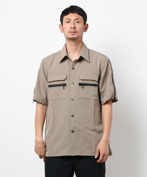 SHELLAC（シェラック）の「シェラック/SHELLAC　ZIP半袖シャツアウター（シャツ/ブラウス・メンズ・ベージュ/ブラック・MEDIUM/LARGE）」の5枚目の写真