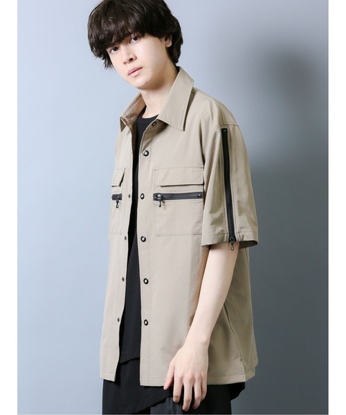 SHELLAC（シェラック）の「シェラック/SHELLAC　ZIP半袖シャツアウター（シャツ/ブラウス・メンズ・ベージュ/ブラック・MEDIUM/LARGE）」の6枚目の写真