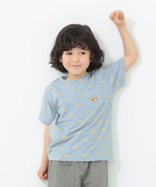 B:MING by BEAMS（ビーミングバイビームス）の「B:MING by BEAMS / 総柄プリント ポケットTシャツ （80~140cm）（Tシャツ/カットソー・キッズ・オフホワイト/ベージュ/サックスブルー・100/110/120/80/90/140/130）」の7枚目の写真
