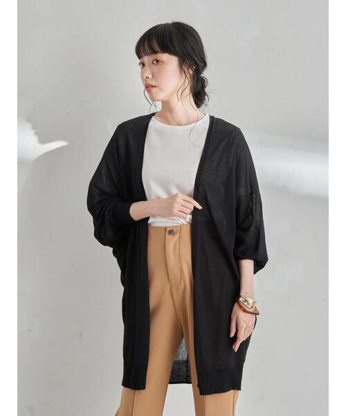 earth music&ecology（アースミュージックアンドエコロジー）の「ドルマンシアーニットカーディガン ＊（カーディガン/ボレロ・レディース・オフホワイト/ミント/ブラック/グレイッシュベージュ・FREE）」の5枚目の写真