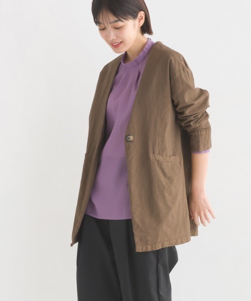 製品染め コットンノーカラージャケット（ノーカラージャケット