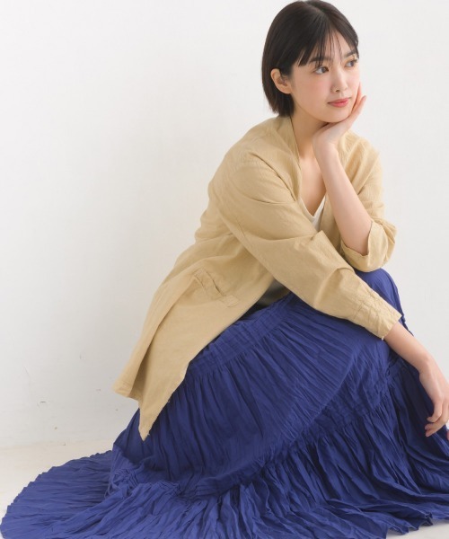 60’s ノーカラージャケット　ヴィンテージ セール】製品染め コットンノーカラージャケット（ノーカラー