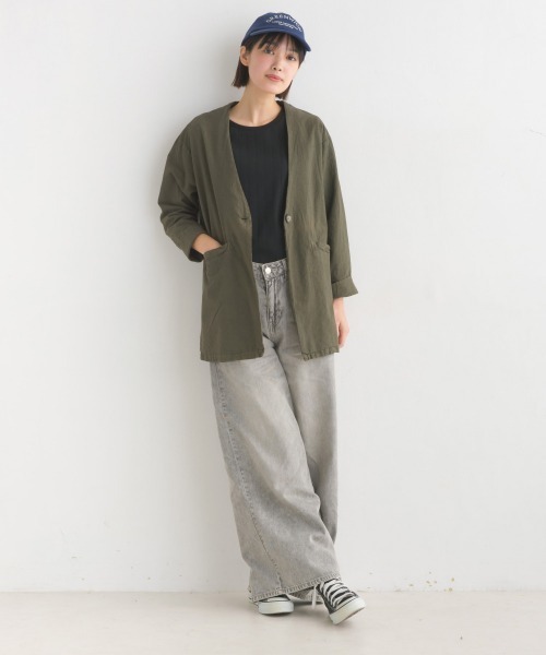 その他ブランド / Vintage/90s～/NATURAL THREADS/ラミーコットンノーカラージャケット/黒染/SIZE:M 製品染め コットンノーカラージャケット（ノーカラージャケット