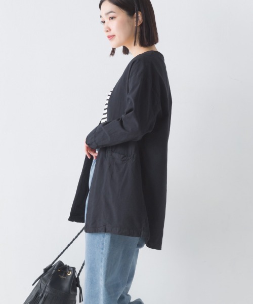 セール】製品染め コットンノーカラージャケット（ノーカラー