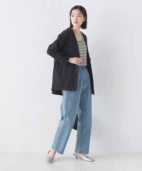 OMNES Another Edition（オムネス アナザーエディション）の「製品染め コットンノーカラージャケット（ノーカラージャケット・レディース・ブラック/ベージュ/カーキ/ミント/モカ・FREE）」の9枚目の写真