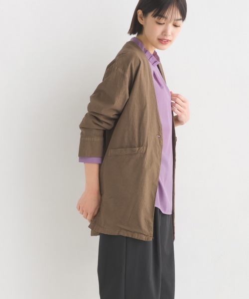 OMNES Another Edition（オムネス アナザーエディション）の「製品染め コットンノーカラージャケット（ノーカラージャケット・レディース・ブラック/ベージュ/カーキ/ミント/モカ・FREE）」の12枚目の写真