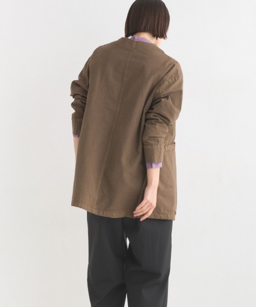 山内 ブラウン ノーカラー ジャケット 中綿 シンサレート 山内