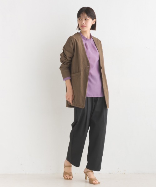 OMNES Another Edition（オムネス アナザーエディション）の「製品染め コットンノーカラージャケット（ノーカラージャケット・レディース・ブラック/ベージュ/カーキ/ミント/モカ・FREE）」の14枚目の写真