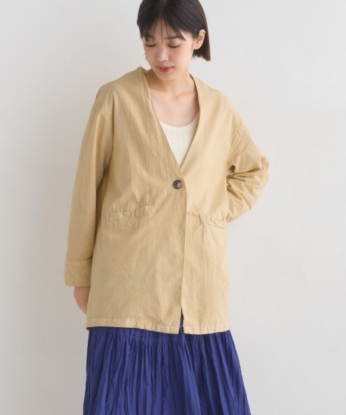 OMNES Another Edition（オムネス アナザーエディション）の「製品染め コットンノーカラージャケット（ノーカラージャケット・レディース・ブラック/ベージュ/カーキ/ミント/モカ・FREE）」の16枚目の写真