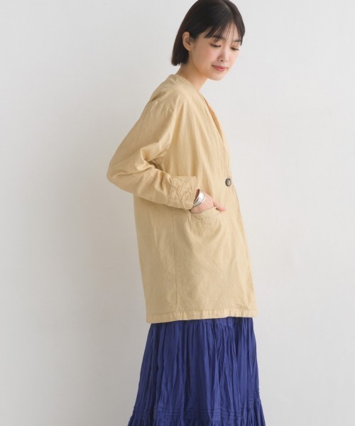 OMNES Another Edition（オムネス アナザーエディション）の「製品染め コットンノーカラージャケット（ノーカラージャケット・レディース・ブラック/ベージュ/カーキ/ミント/モカ・FREE）」の17枚目の写真