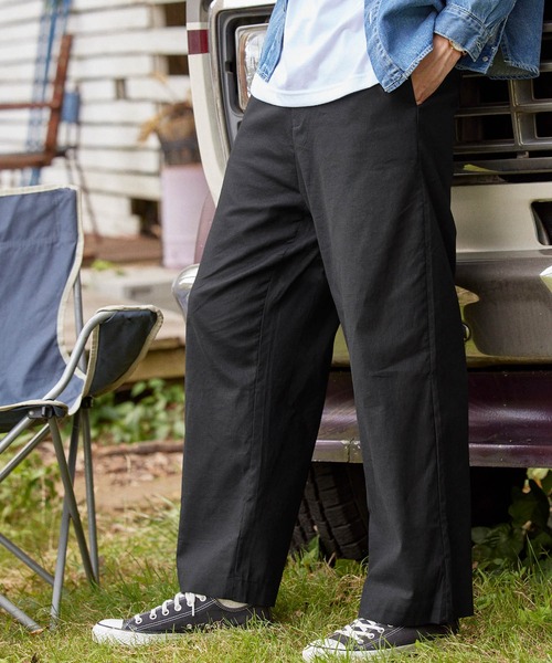 BARK MANHATTAN(バークマンハッタン)の「綿麻ストレッチ タックワイドパンツ(その他パンツ・メンズ・ブラック/ベージュ/ネイビー/ライトオリーブ/チェック・S/M/L)」の1枚目の写真