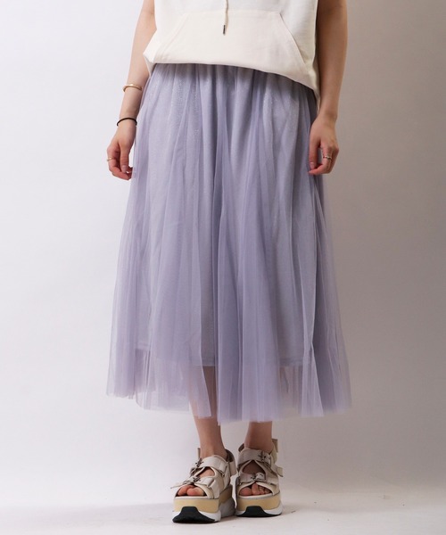 Brownie（ブラウニー）の「Brownie　ラメチュール切替スカート（スカート・レディース・グレー/ブラック/ベージュ/サックスブルー・FREE）」の3枚目の写真