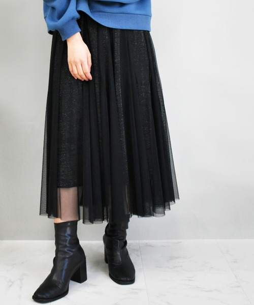 Brownie（ブラウニー）の「Brownie　ラメチュール切替スカート（スカート・レディース・グレー/ブラック/ベージュ/サックスブルー・FREE）」の2枚目の写真