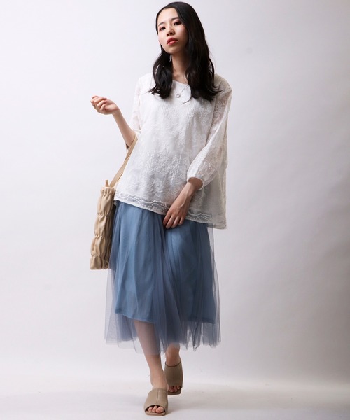 Brownie（ブラウニー）の「Brownie　ラメチュール切替スカート（スカート・レディース・グレー/ブラック/ベージュ/サックスブルー・FREE）」の19枚目の写真