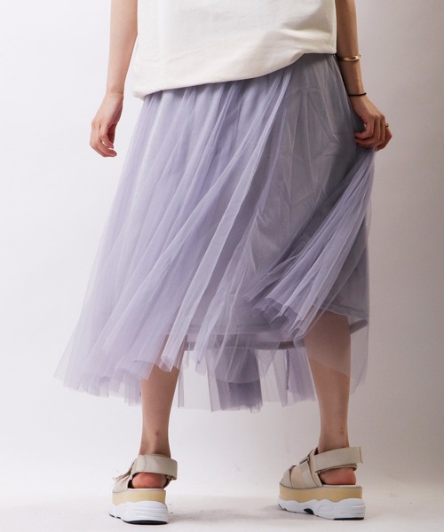 Brownie（ブラウニー）の「Brownie　ラメチュール切替スカート（スカート・レディース・グレー/ブラック/ベージュ/サックスブルー・FREE）」の10枚目の写真