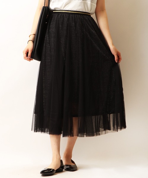 Brownie（ブラウニー）の「Brownie　ラメチュール切替スカート（スカート・レディース・グレー/ブラック/ベージュ/サックスブルー・FREE）」の7枚目の写真