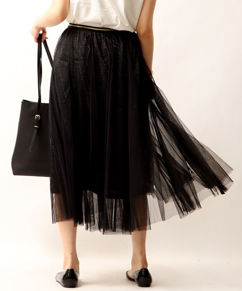 Brownie（ブラウニー）の「Brownie　ラメチュール切替スカート（スカート・レディース・グレー/ブラック/ベージュ/サックスブルー・FREE）」の8枚目の写真