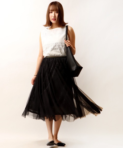 Brownie（ブラウニー）の「Brownie　ラメチュール切替スカート（スカート・レディース・グレー/ブラック/ベージュ/サックスブルー・FREE）」の9枚目の写真