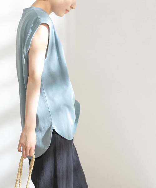 FORK&SPOON（フォークアンドスプーン）の「FORK&SPOON　コットンリネンノースリーブTシャツ（Tシャツ/カットソー・レディース・チャコールグレー/ホワイト系その他/ブルー系その他・ONE）」の4枚目の写真