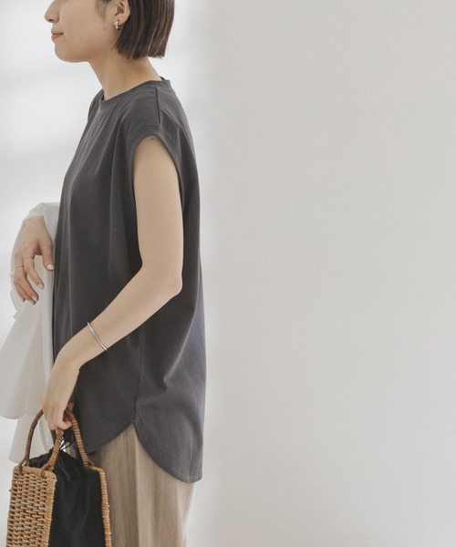 FORK&SPOON（フォークアンドスプーン）の「FORK&SPOON　コットンリネンノースリーブTシャツ（Tシャツ/カットソー・レディース・チャコールグレー/ホワイト系その他/ブルー系その他・ONE）」の15枚目の写真