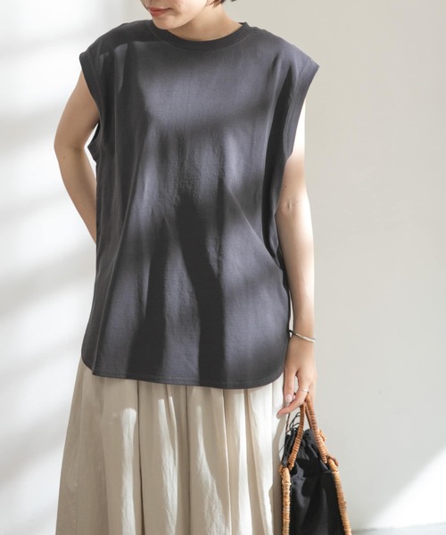 FORK&SPOON（フォークアンドスプーン）の「FORK&SPOON　コットンリネンノースリーブTシャツ（Tシャツ/カットソー・レディース・チャコールグレー/ホワイト系その他/ブルー系その他・ONE）」の11枚目の写真