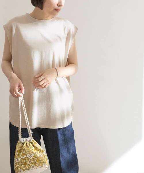 FORK&SPOON（フォークアンドスプーン）の「FORK&SPOON　コットンリネンノースリーブTシャツ（Tシャツ/カットソー・レディース・チャコールグレー/ホワイト系その他/ブルー系その他・ONE）」の12枚目の写真