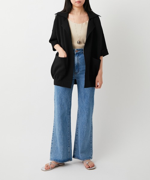 ADAM ET ROPE'（アダムエロペ）の「【セットアップ対応】メンアセリネンニットジャケット（テーラードジャケット・レディース・ブラック/ベージュ・FREE）」の3枚目の写真