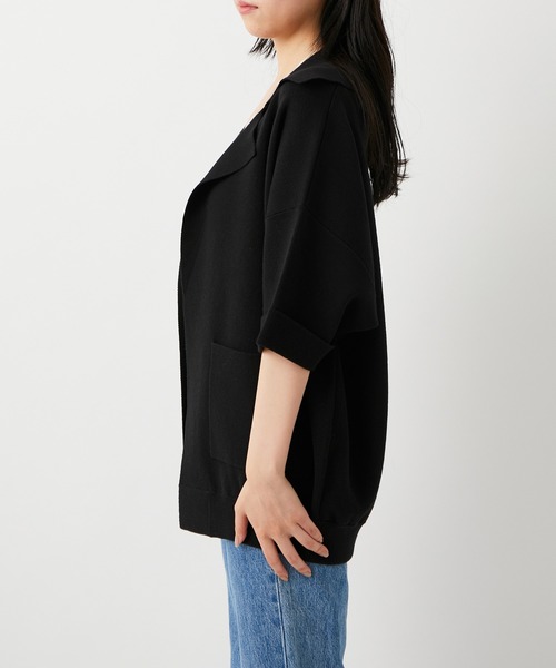 ADAM ET ROPE'（アダムエロペ）の「【セットアップ対応】メンアセリネンニットジャケット（テーラードジャケット・レディース・ブラック/ベージュ・FREE）」の6枚目の写真