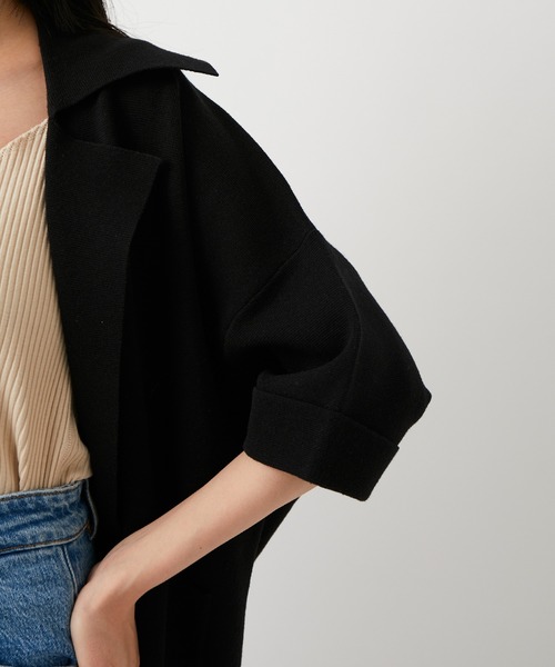 ADAM ET ROPE'（アダムエロペ）の「【セットアップ対応】メンアセリネンニットジャケット（テーラードジャケット・レディース・ブラック/ベージュ・FREE）」の9枚目の写真