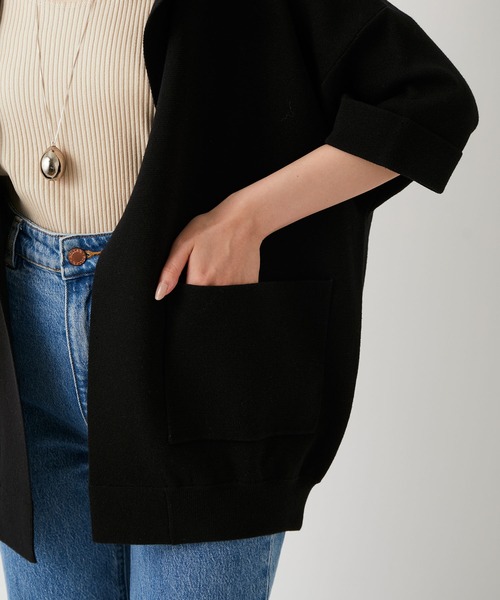 ADAM ET ROPE'（アダムエロペ）の「【セットアップ対応】メンアセリネンニットジャケット（テーラードジャケット・レディース・ブラック/ベージュ・FREE）」の10枚目の写真