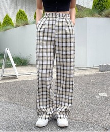 SONYUNARA チェック柄ピンタックロングスラックス