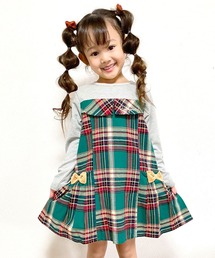 trois lapins kp | 先染めチェックドッキングワンピース(100-130cm)(ワンピース)