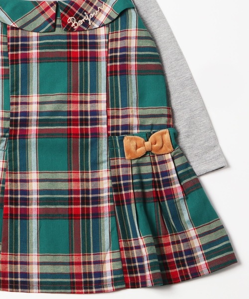 trois lapins kp（トロワラパンケーピー）の「先染めチェックドッキングワンピース(100-130cm)（ワンピース・キッズ・グリーン/レッド・110cm/120cm/100cm/130cm）」の8枚目の写真