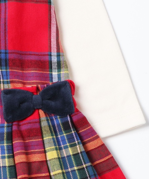 trois lapins kp（トロワラパンケーピー）の「先染めチェックドッキングワンピース(100-130cm)（ワンピース・キッズ・グリーン/レッド・110cm/120cm/100cm/130cm）」の6枚目の写真