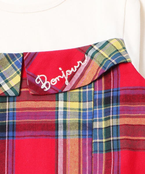 trois lapins kp（トロワラパンケーピー）の「先染めチェックドッキングワンピース(100-130cm)（ワンピース・キッズ・グリーン/レッド・110cm/120cm/100cm/130cm）」の7枚目の写真