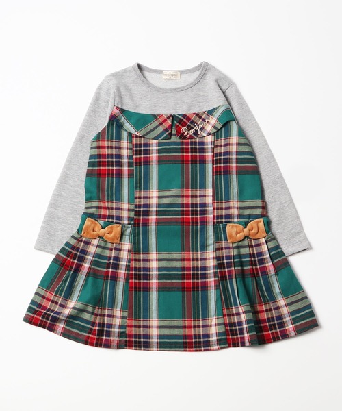 trois lapins kp（トロワラパンケーピー）の「先染めチェックドッキングワンピース(100-130cm)（ワンピース・キッズ・グリーン/レッド・110cm/120cm/100cm/130cm）」の9枚目の写真