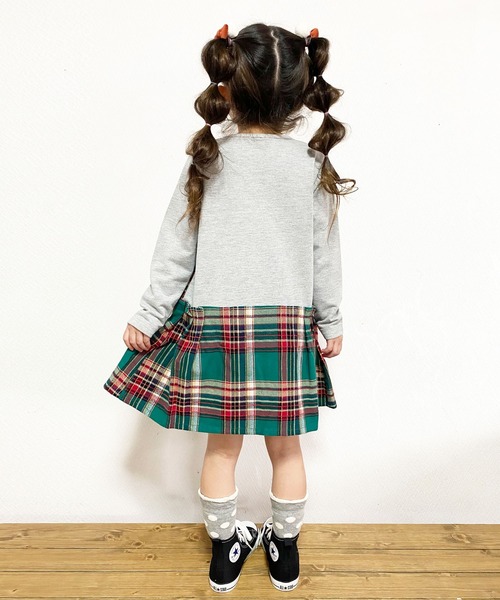 trois lapins kp（トロワラパンケーピー）の「先染めチェックドッキングワンピース(100-130cm)（ワンピース・キッズ・グリーン/レッド・110cm/120cm/100cm/130cm）」の5枚目の写真