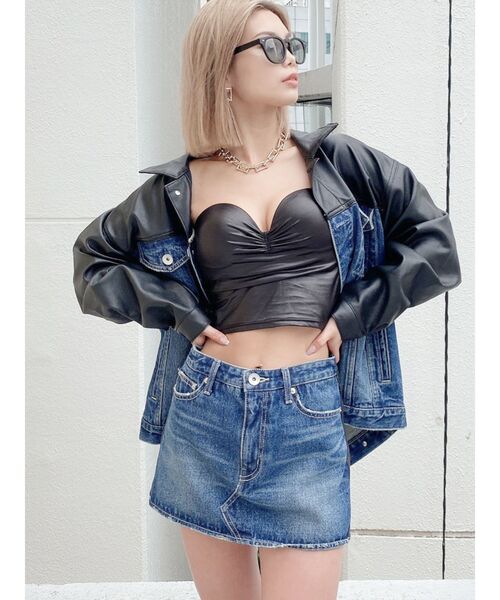 GYDA（ジェイダ）の「【SETUP着用可】フェイクレザードッキングデニムスカートライクショーパン（デニムスカート・レディース・ブラック/ブラウン・SMALL/MEDIUM）」の18枚目の写真