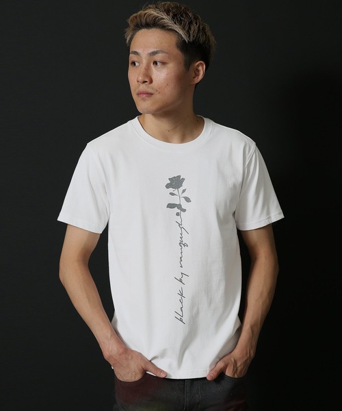 BLACK by VANQUISH(ブラックバイバンキッシュ)の「【BLACK by VANQUISH】ローズアイコンクルーネック半袖Tシャツ/カットソー(Tシャツ/カットソー・メンズ・ホワイト/ブラック・M/XL/L)」の2枚目の写真