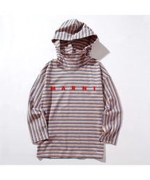 MARNI（マルニ）Kids & Junior 　ブランドロゴプリントボーダー長袖フーディTシャツカットソー