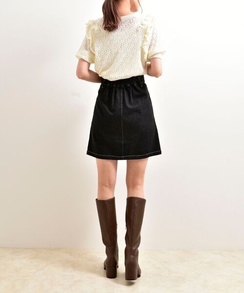 MAJESTIC LEGON（マジェスティックレゴン）の「レースフリルスカシ柄ニット（ニット/セーター・レディース・ブラック/グリーン/アイボリー・MEDIUM）」の19枚目の写真