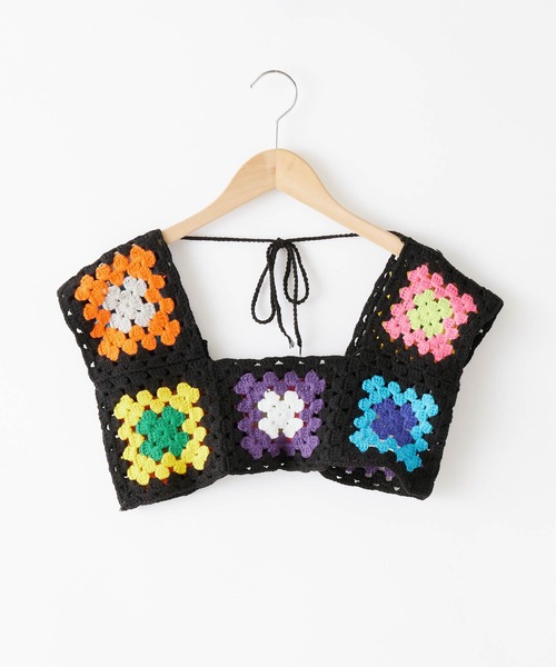 mikke（ミッケ）の「パッチワーククロシェ編みカラービスチェ/ニットベスト（ベスト・レディース・ホワイト/ブラック・FREE）」の10枚目の写真