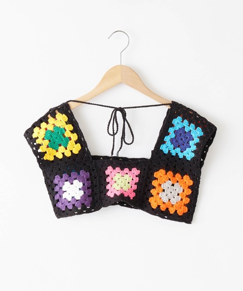 mikke（ミッケ）の「パッチワーククロシェ編みカラービスチェ/ニットベスト（ベスト・レディース・ホワイト/ブラック・FREE）」の8枚目の写真